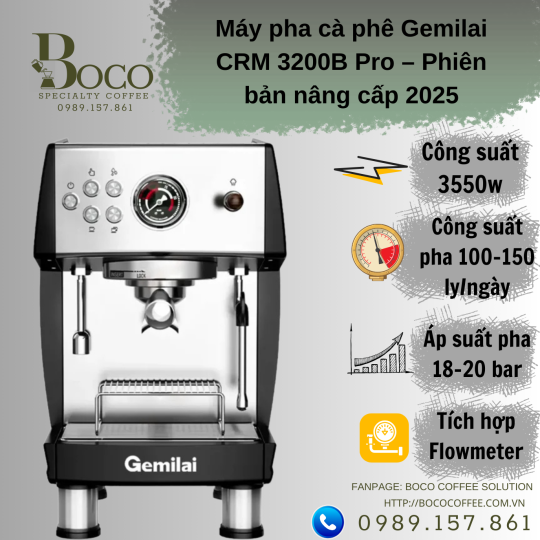 COMBO MÁY PHA CÀ PHÊ GEMILAI 3200 PRO - LD020
