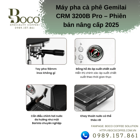COMBO MÁY PHA CÀ PHÊ GEMILAI 3200 PRO - LD020